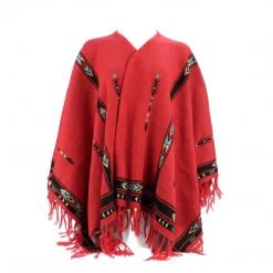 Lucchesse-inc Alpaca Fleece Poncho :: Red/Turquoise APPAREL