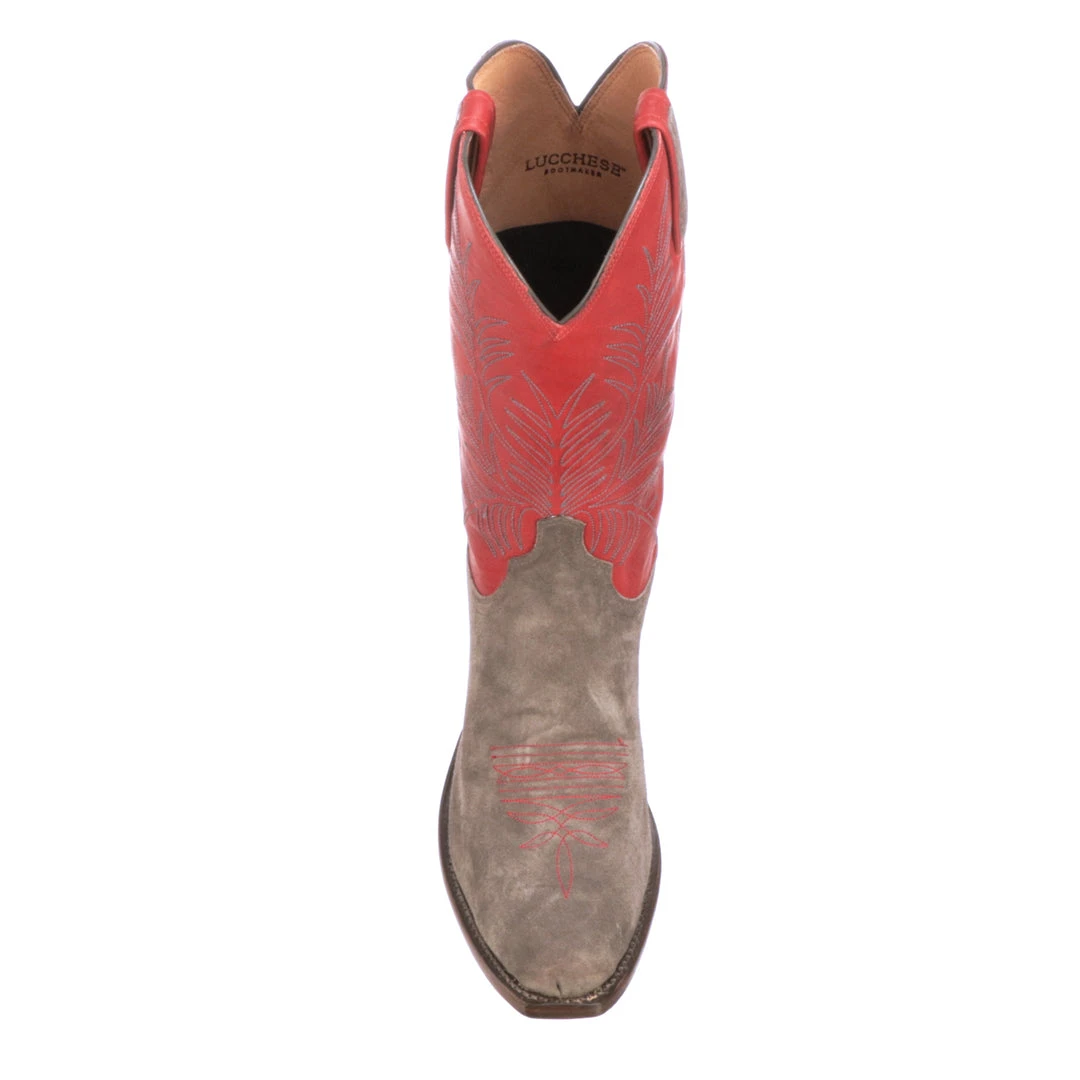 Wholesale 🛒 Lucchese-inc Paxson Suede :: Steel Grey + Red 👍 4 Lucchese-inc Paxson Suede :: Steel Grey + Red