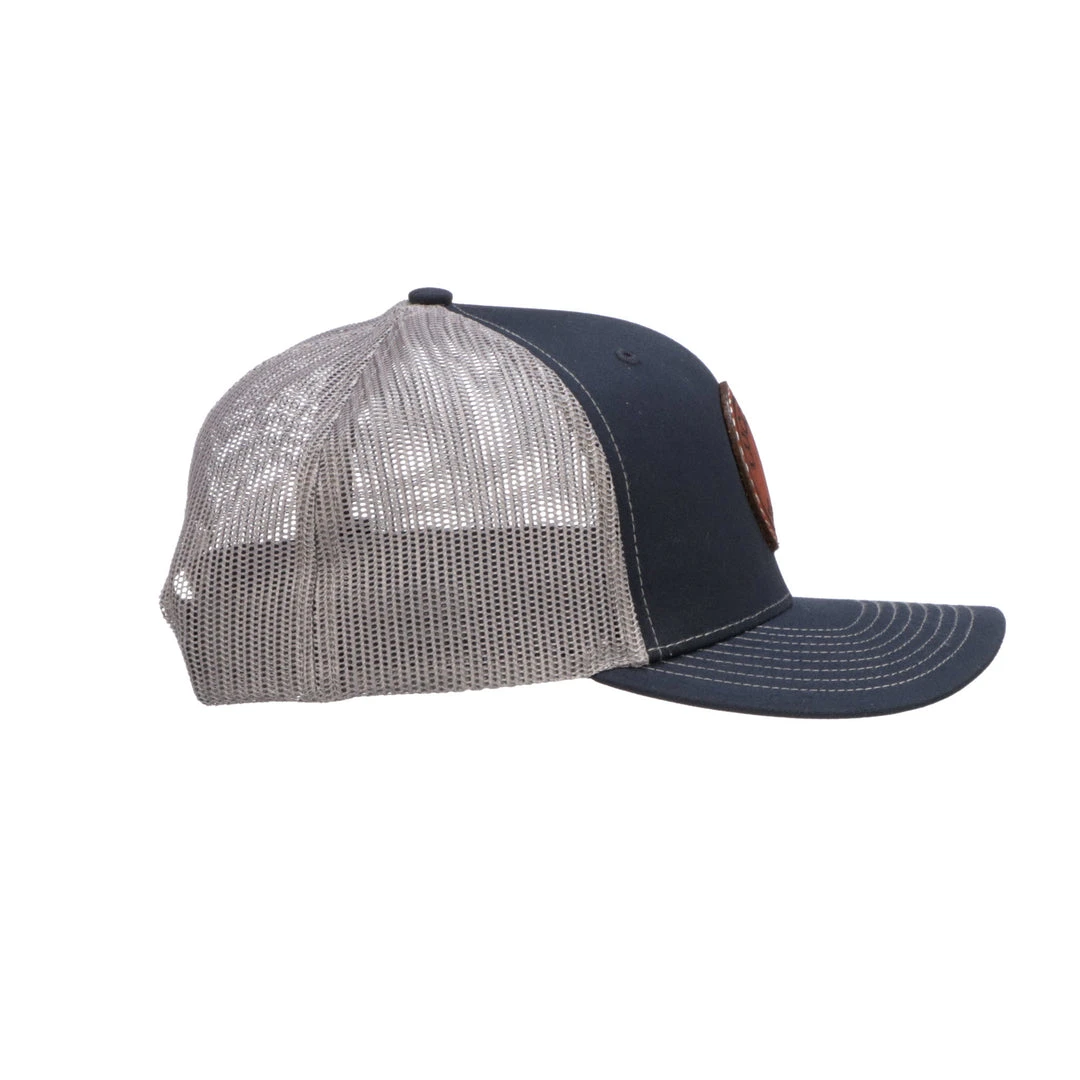 Lucchesse-inc Hats Leather Patch Cap Round :: Navy + Charcoal Lucchesse-inc Hats Leather Patch Cap Round :: Navy + Charcoal
