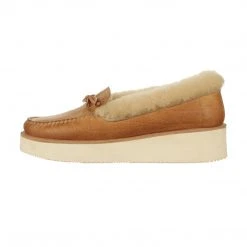 Brand new 👍 Lucchese-inc Shearling Wedge Moccasin :: Tan 🤩 6 Lucchese-inc Shearling Wedge Moccasin :: Tan
