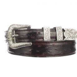 Lucchese-inc Full Quill Ostrich Tapered :: Black Cherry Belts